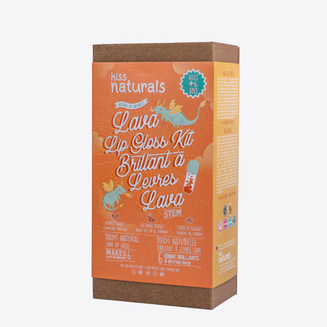DIY Lava Lip Gloss Kit packaging showing natural ingredients and eco-friendly design for creating homemade lip gloss.