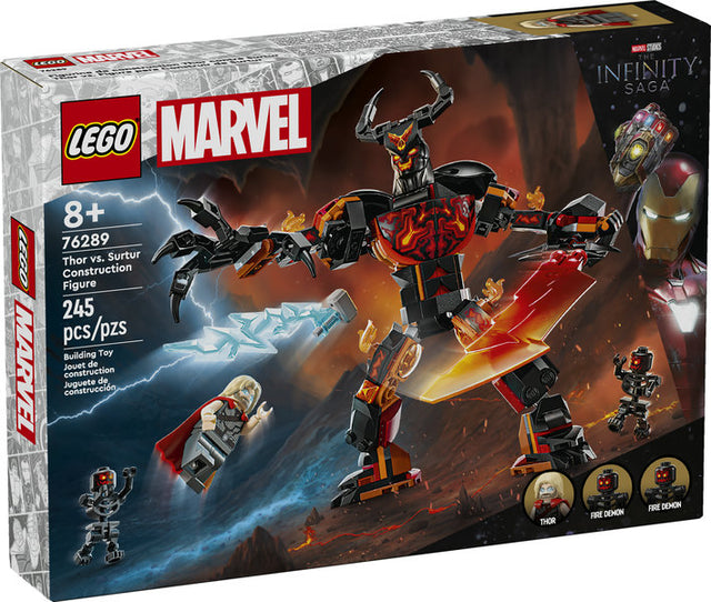 Super Heroes Marvel Thor vs Surtur Construction Figure LEGO set with Thor and fire demon minifigures for kids 8+