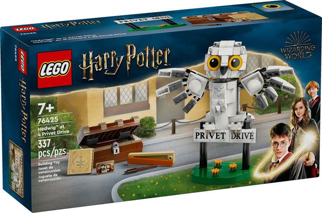 LEGO Harry Potter Hedwig at 4 Privet Drive buildable snowy owl with posable wings and Privet Drive sign display set.