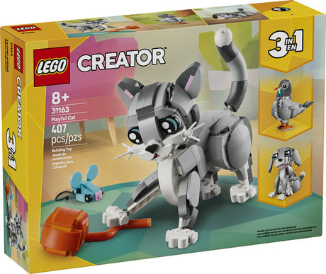 LEGO Creator Playful Cat building set featuring a posable cat, dog, pigeon, and accessories for imaginative play.