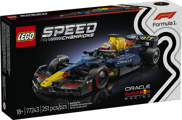 Speed Oracle Red Bull Racing LEGO Speed Champions F1 car model with detailed cockpit and sponsor stickers, 251 pieces.