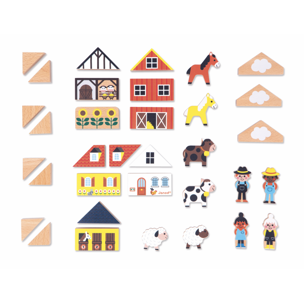 Crossroads Countryside Building Blocks wooden farm pieces and animal figures for imaginative play, ages 2 and up.