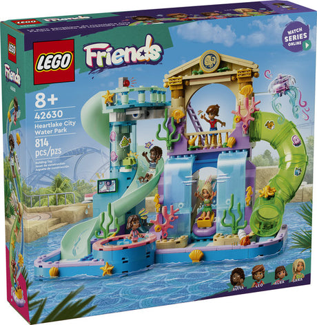 LEGO Friends Heartlake City Water Park with slides, mini dolls, and water play features for kids 8 and up.