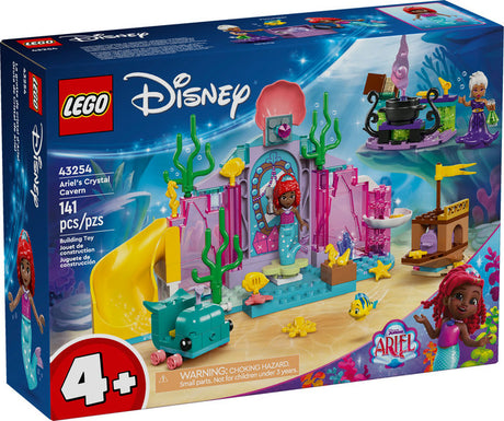 LEGO Disney Princess Ariel's Crystal Cavern with spinning platform, slide, whale vehicle, shipwreck, and mini doll figures.