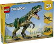 LEGO Creator T. rex toy with movable head, tail, jaw, arms, and legs for kids 9+ to build and role-play dinosaur adventures.
