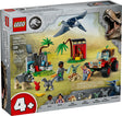 LEGO Jurassic World Baby Dinosaur Rescue Center with minifigures, baby dinosaurs, off-road vehicle, and feeding station set