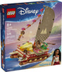 LEGO Disney Princess Moana's Adventure Canoe with printed sail, mini-doll figures, and detailed living spaces for ages 6+
