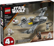 LEGO Star Wars Mando and Grogu's N-1 Starfighter model kit with 3 characters and buildable ship for kids 4+ years.