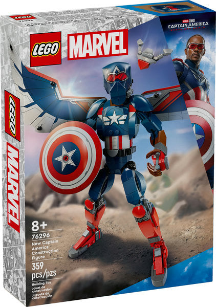 Super Heroes Marvel New Captain America Construction Figure with shield, buildable wings, and detachable Redwing drone toy.