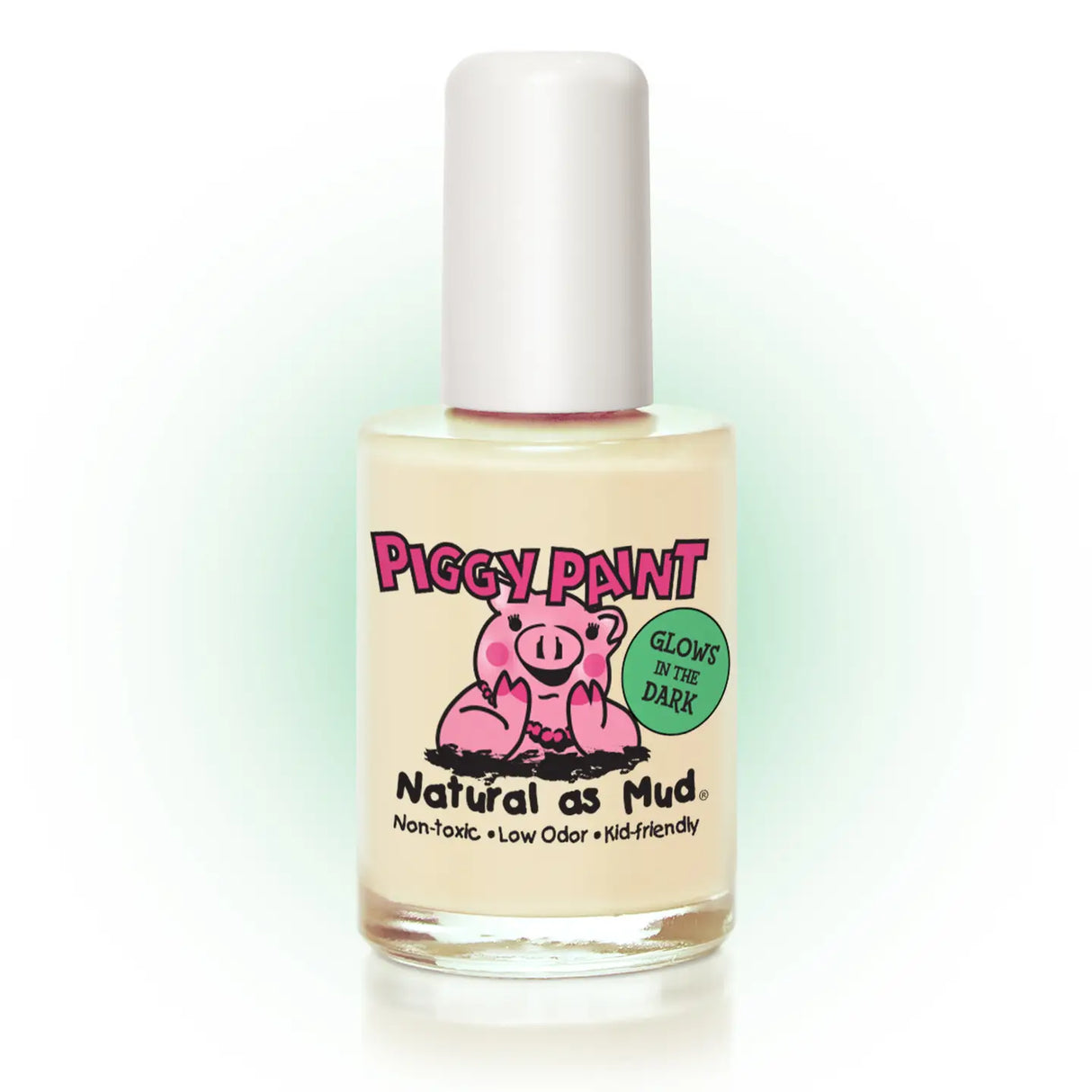 Nail Polish Radioactive by Piggy Paint, non-toxic, kid-friendly, water-based, glow-in-the-dark polish with a durable finish.