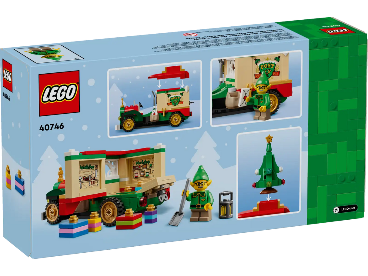 LEGO Christmas truck playset with elf minifigure, mini tree, presents, and festive accessories for imaginative holiday play