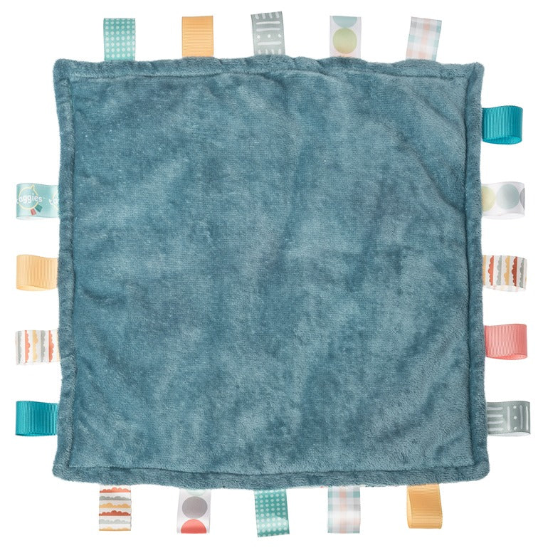 Taggies Blankie Fishies soft plush baby blanket with colorful looped ribbons for tactile sensory play.