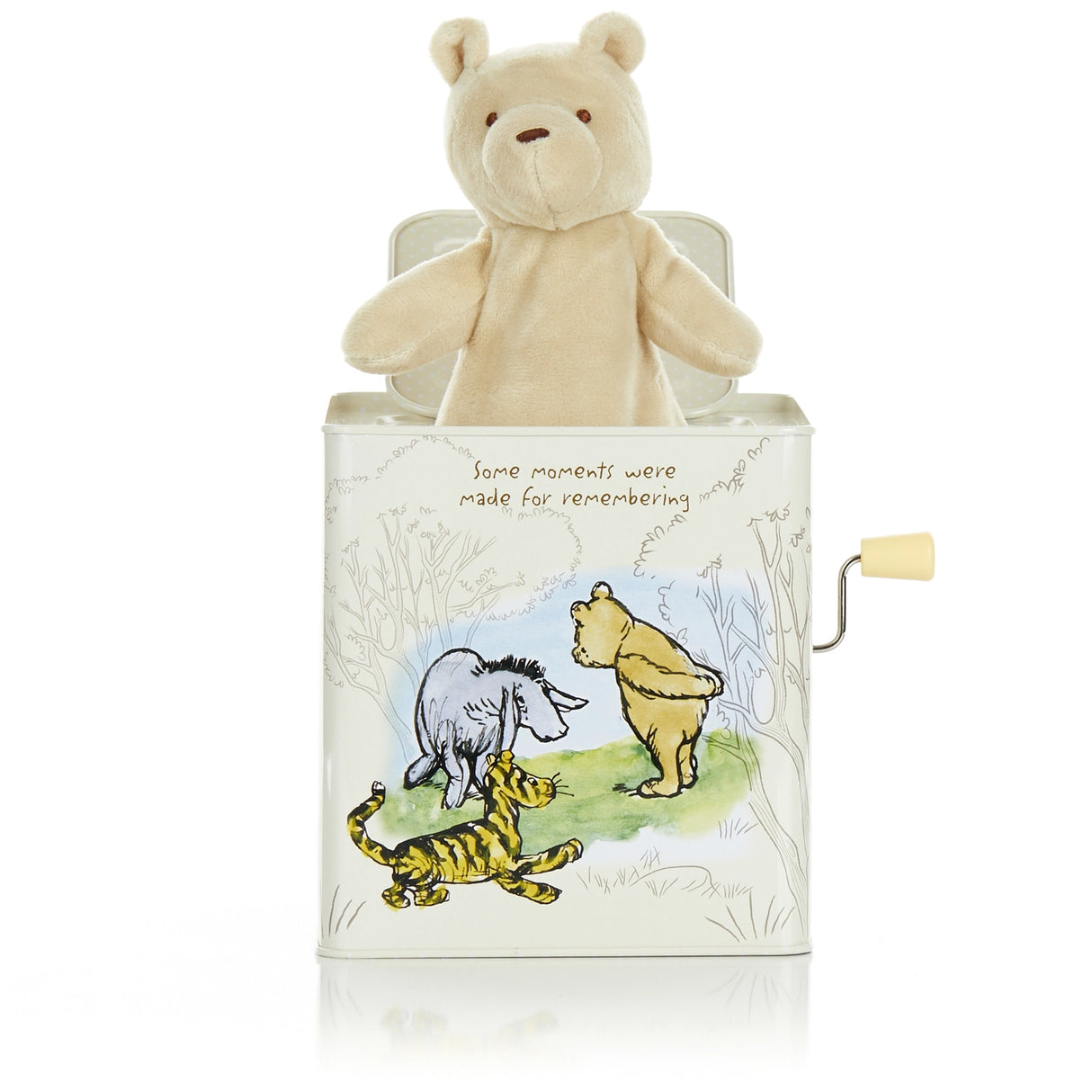Winnie the Pooh | Jack in the Box with plush Pooh popping out and classic illustrated scenes on the box sides.