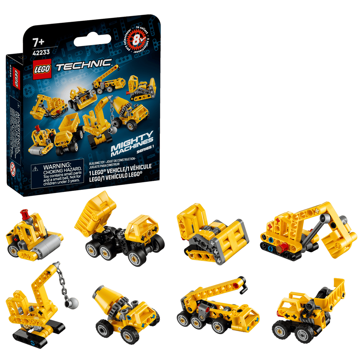 Technic Mighy Machines Blind Box featuring yellow construction vehicle builds