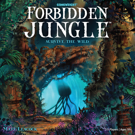 Forbidden Jungle game box art showing an overgrown abandoned spaceport in a mysterious jungle environment.