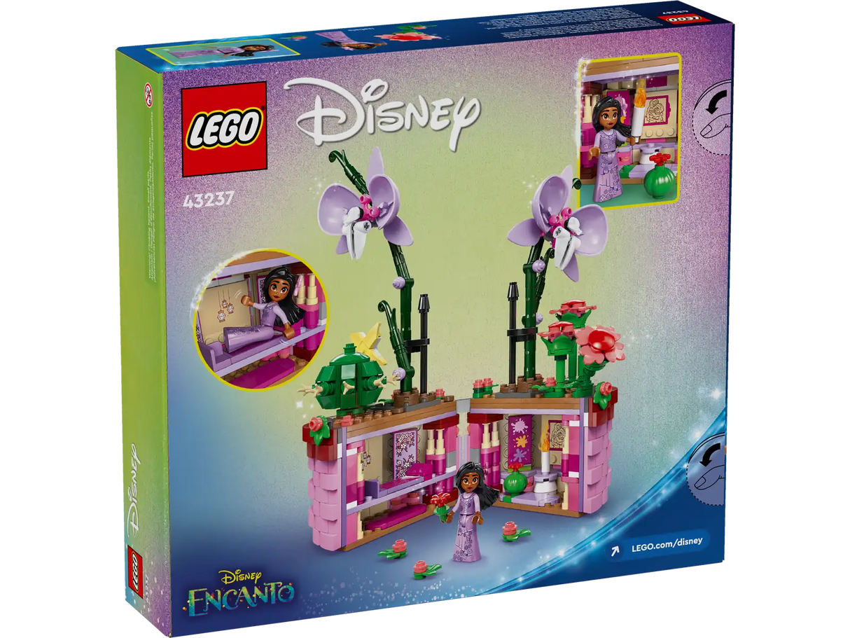 LEGO Disney Isabela's Flowerpot set with flowerpot, hidden room, Isabela mini-doll, and buildable orchid and cactus flowers.