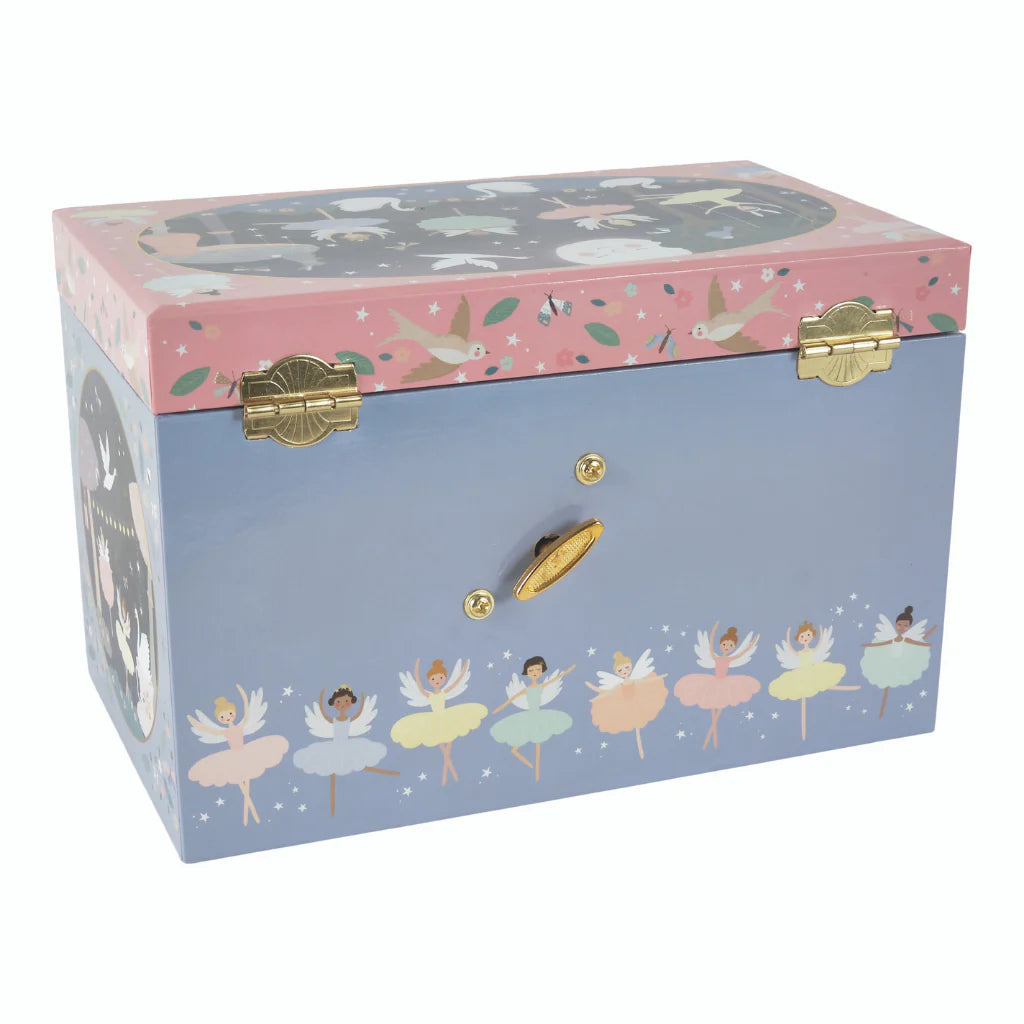 Jewelry Box | Enchanted with ballerina and swan illustrations, music feature, and three drawers for storing trinkets.