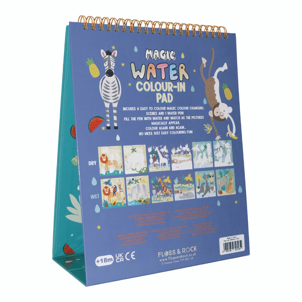 Magic Water Easel Pad | Jungle showing spiral-bound pages with jungle animal designs and built-in easel stand.