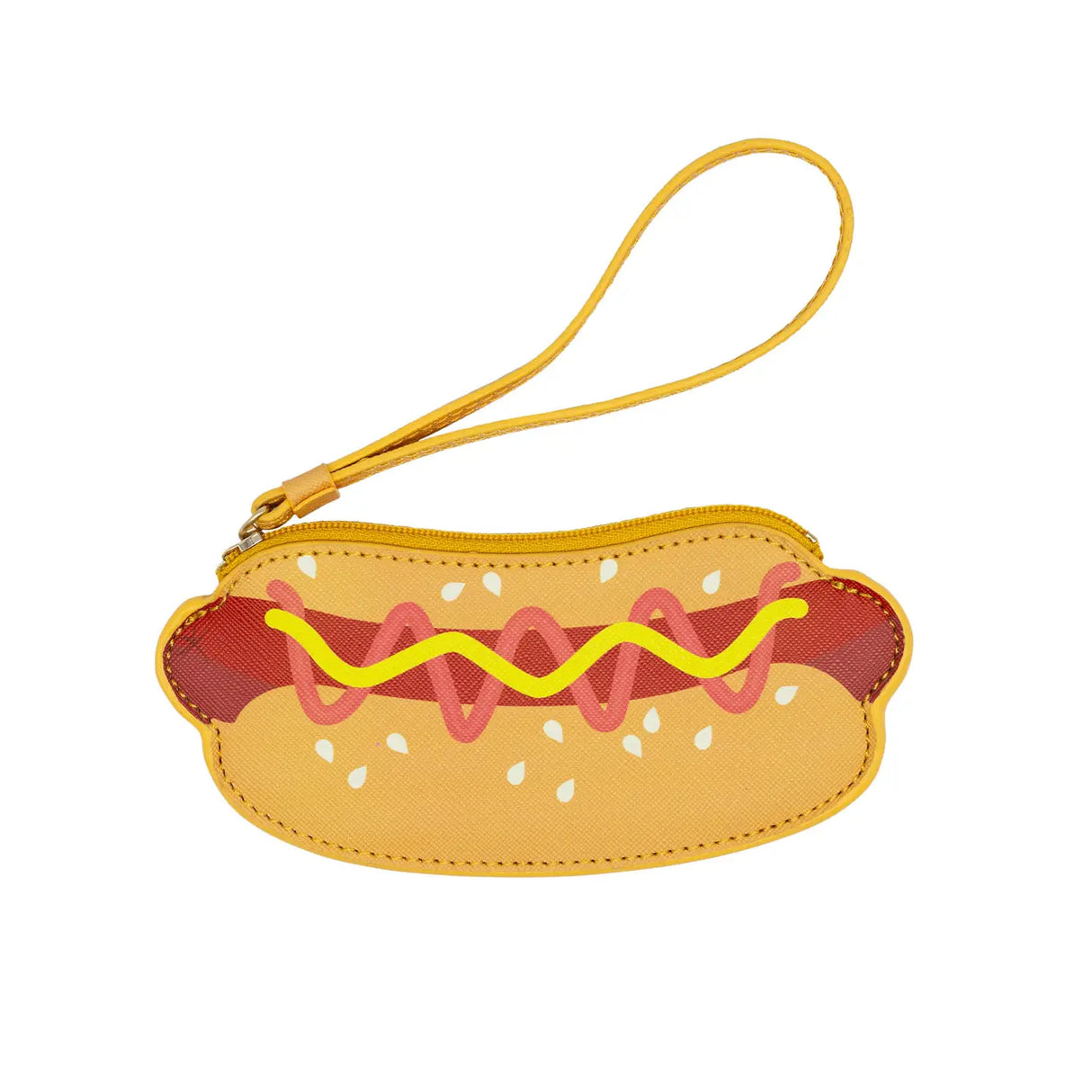 Wristlet | Hot Dog featuring a fun hot dog design with mustard and ketchup, perfect for carrying cards and small essentials.
