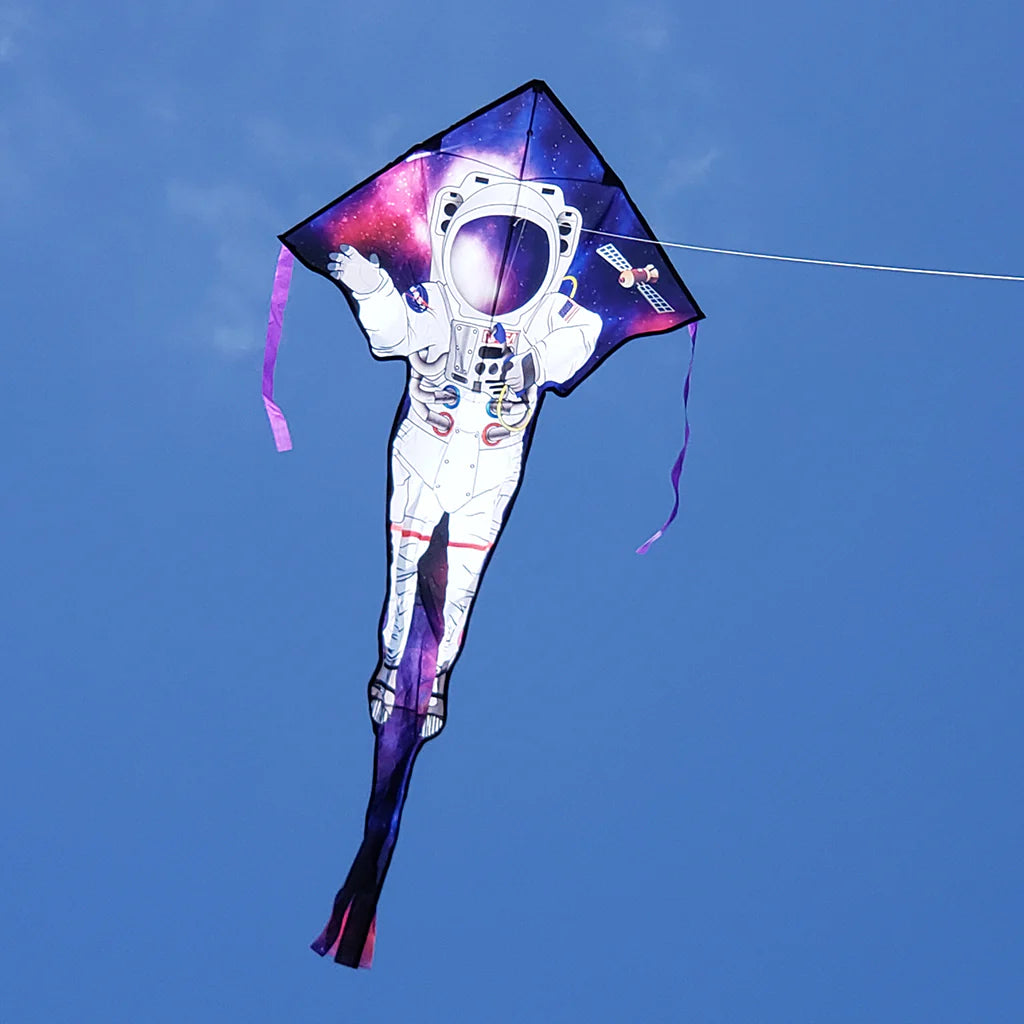 46" Easy Flyer Kite | Astronaut flying against a clear blue sky with vibrant colors and simple assembly design.