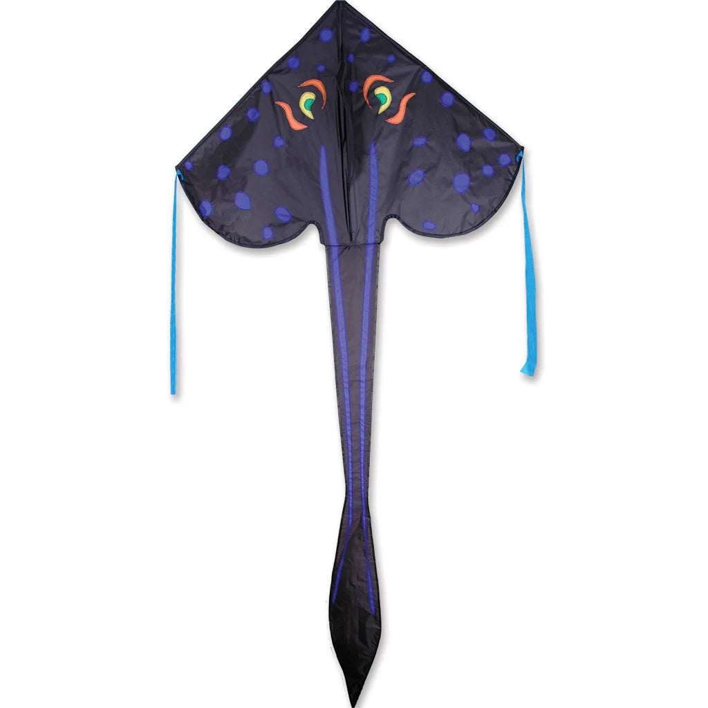 46" Easy Flyer Kite | Stingray in black and blue with simple design, easy assembly, and durable nylon fabric.