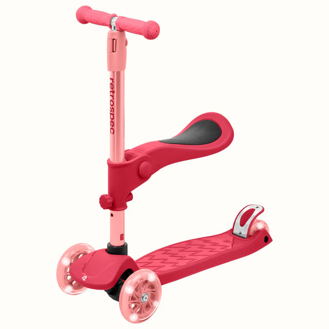 Chipmunk Plus Kids' Kick Scooter Bubblegum with removable folding seat and light-up three wheels for ages 3 and up