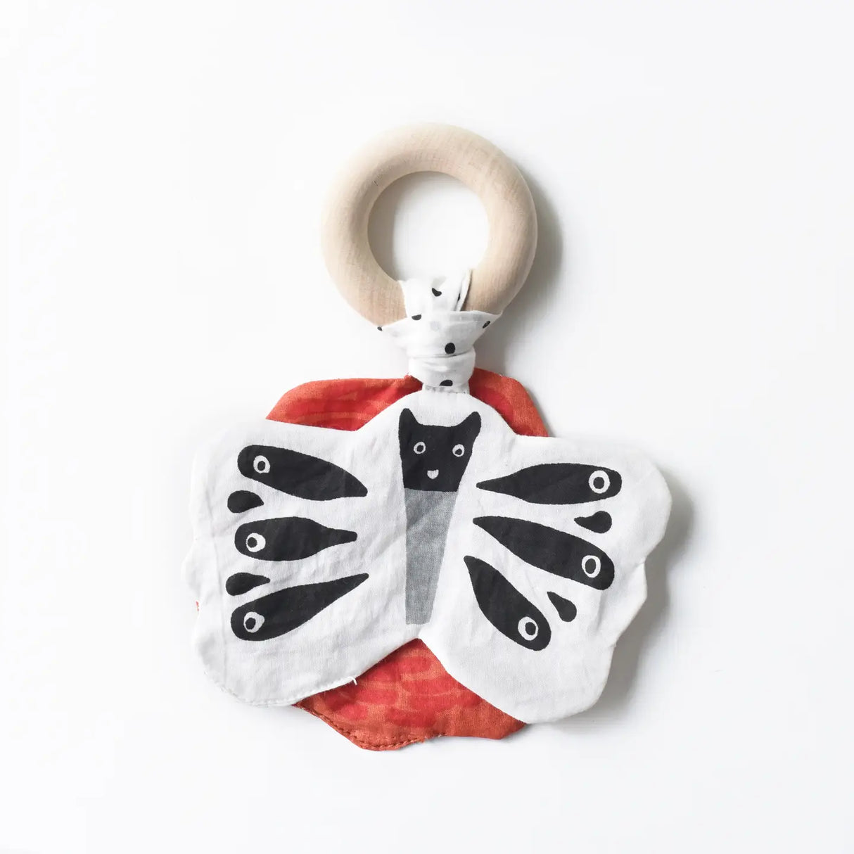 Organic Crinkle Teether | Butterfly with eco maple ring and soft organic cotton for textured teething and sensory play.