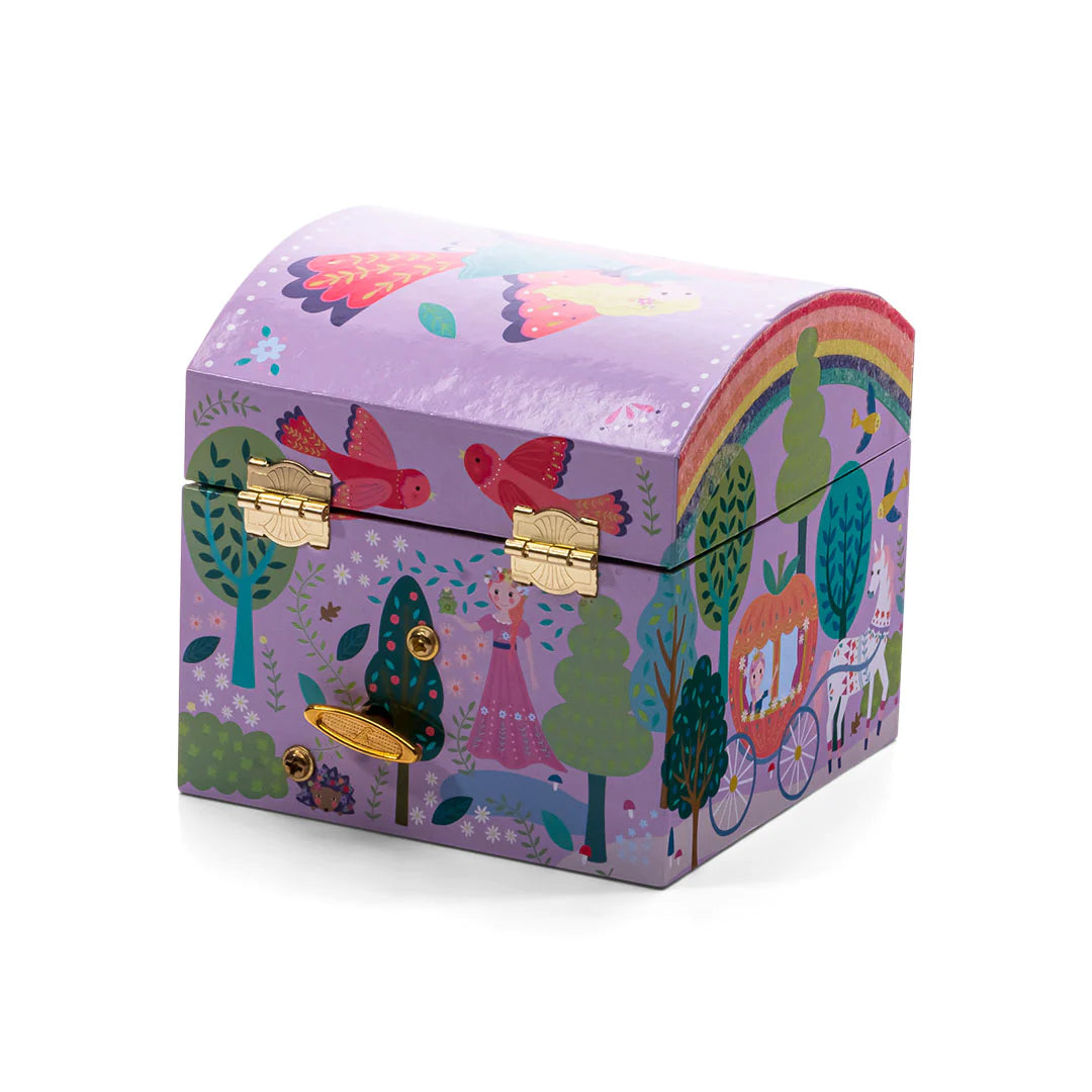 Jewelry Box | Fairy Tale Dome with purple dome roof, princess and carriage design, gold clasp, and rainbow detail.