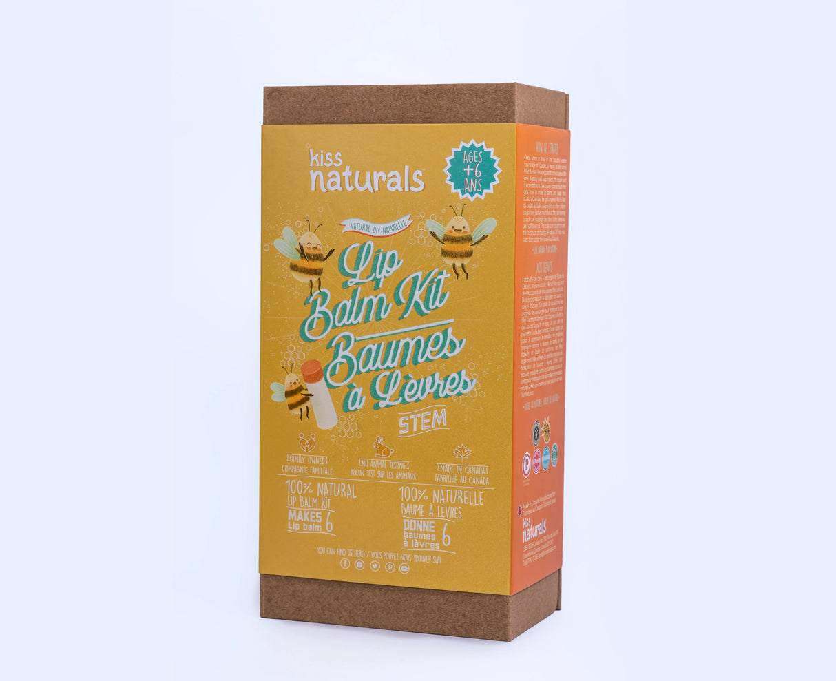 DIY Lip Balm Kit with natural ingredients for making six custom lip balms, including organic oils and beeswax.