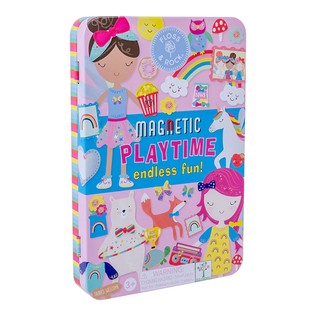 Magnetic Playtime | Rainbow Fairy magnetic tin with colorful pop-out pieces and vibrant play scenes for imaginative fun.