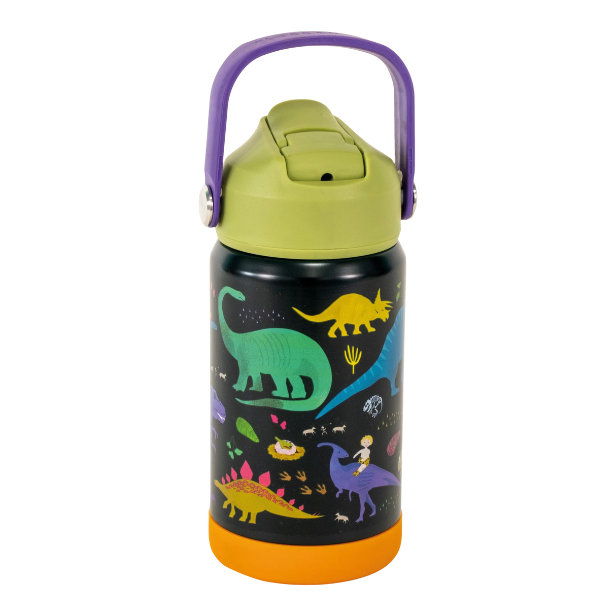 Drinks Bottle | Dino featuring colorful dinosaur design, stainless steel, leak-proof, vacuum insulated with retractable spout and carry handle.