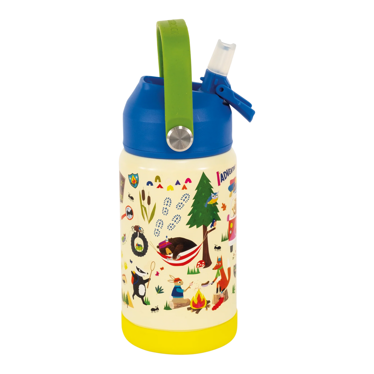 Drinks Bottle | Adventure with stainless steel, leak-proof design, retractable spout, carry handle, and colorful outdoor animal patterns.