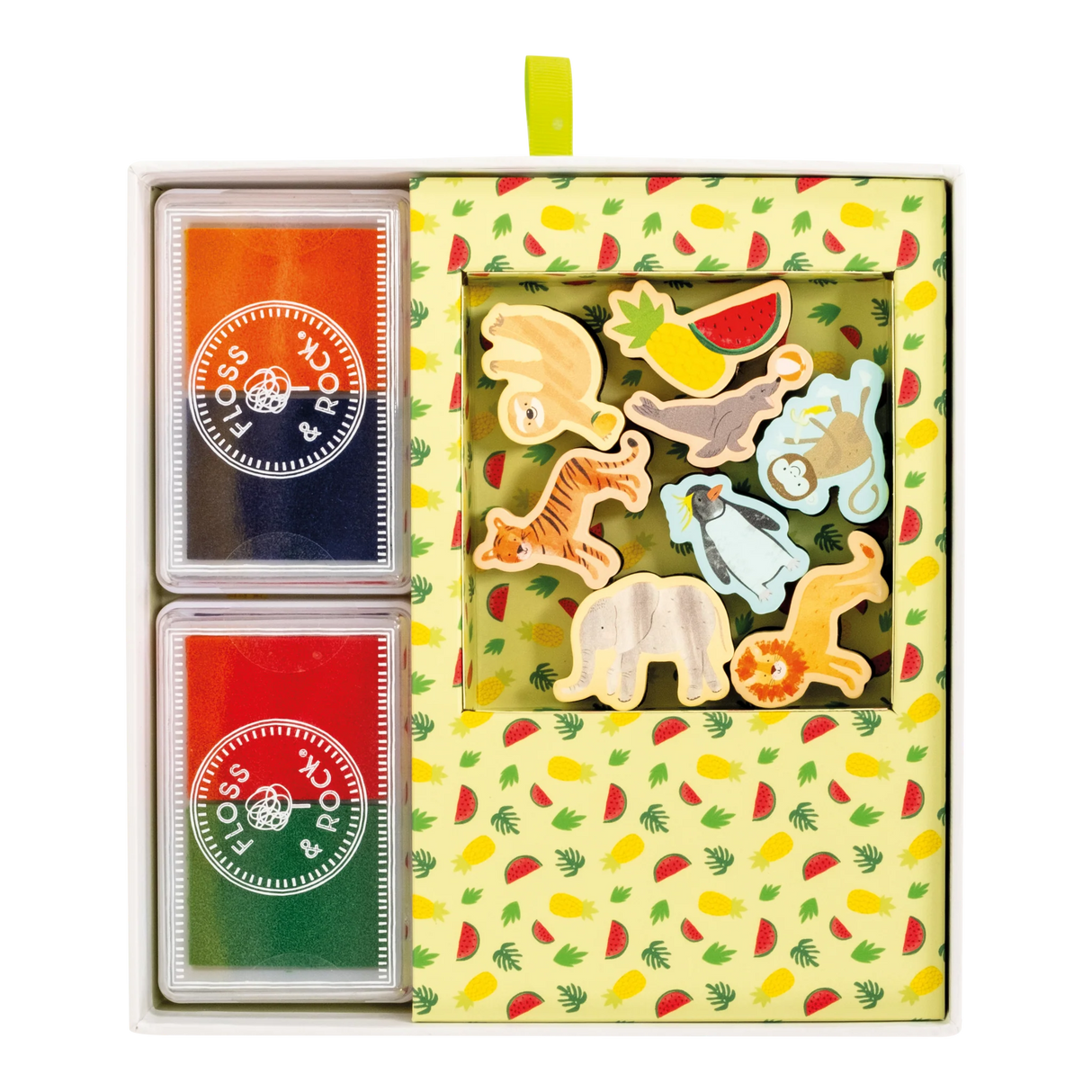 My Stamper Set | Jungle with 8 animal stampers, 4 colored ink pads, and a 24-page jungle-themed activity booklet.