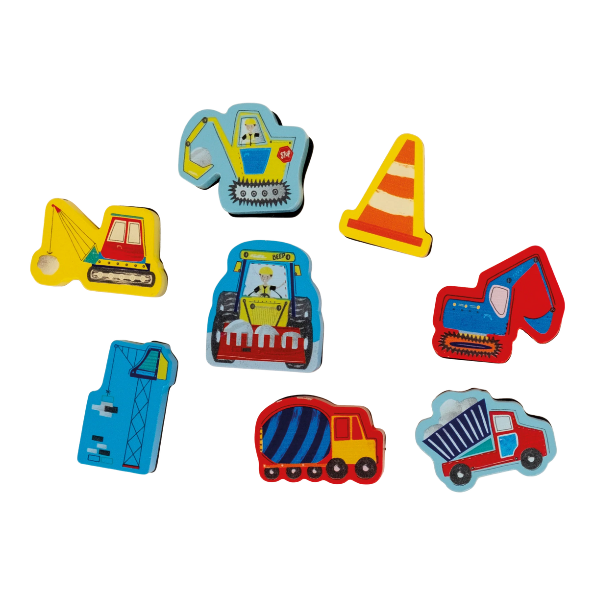 My Stamper Set | Construction featuring colorful wooden construction vehicle and traffic cone stampers.