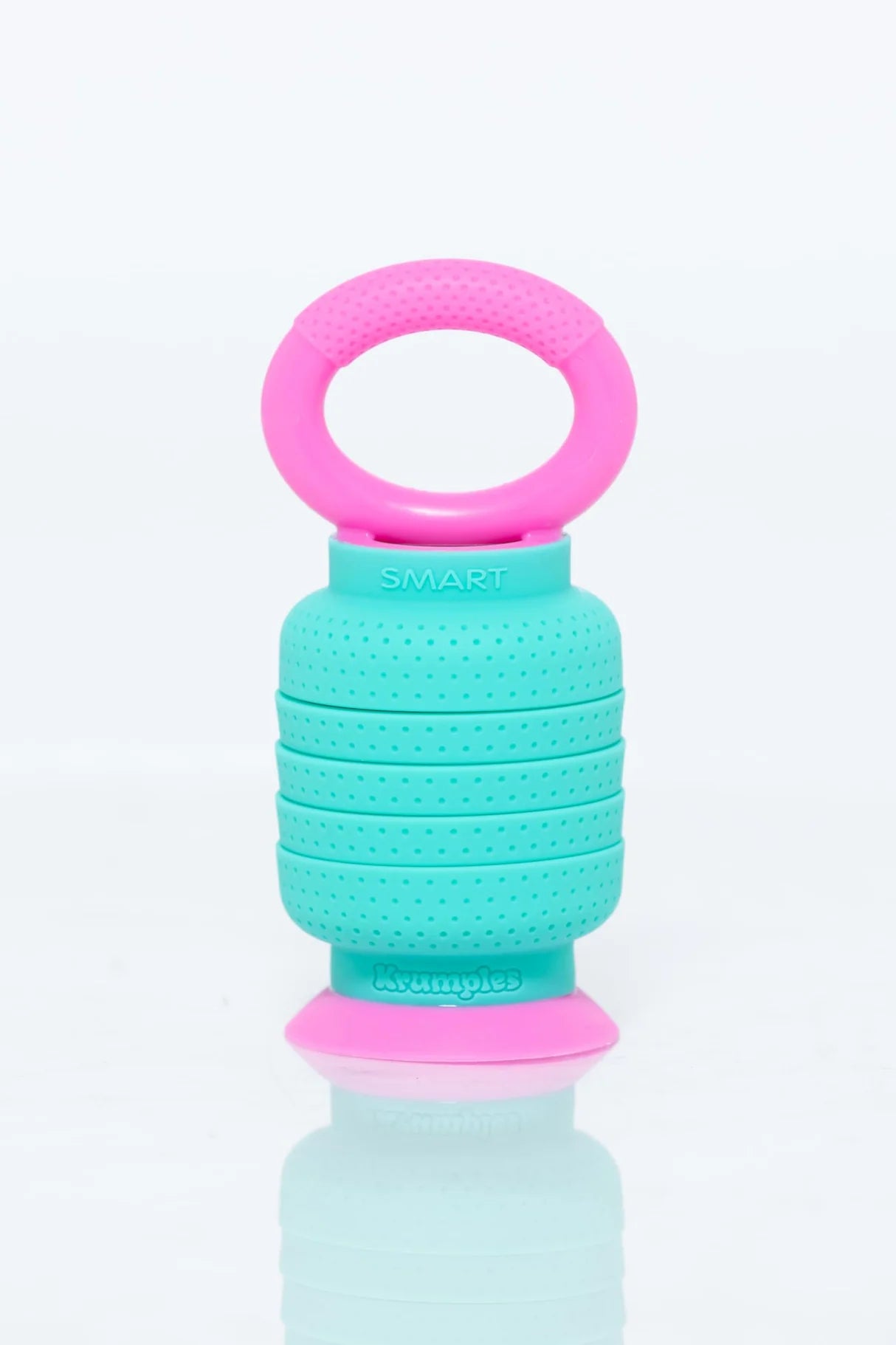 Krumples | Plungy colorful turquoise and pink silicone fidget toy with suction base for toddlers and all ages.