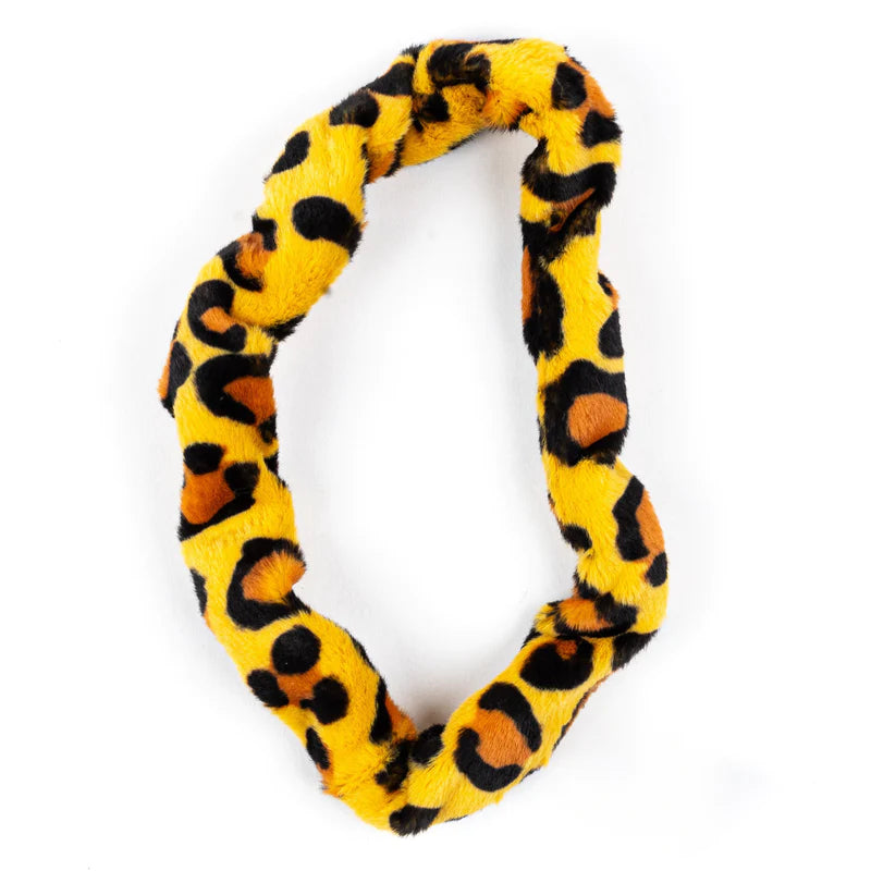 Tangle | Furry in yellow and black leopard print, soft, bendable, and perfect for sensory fidgeting fun.