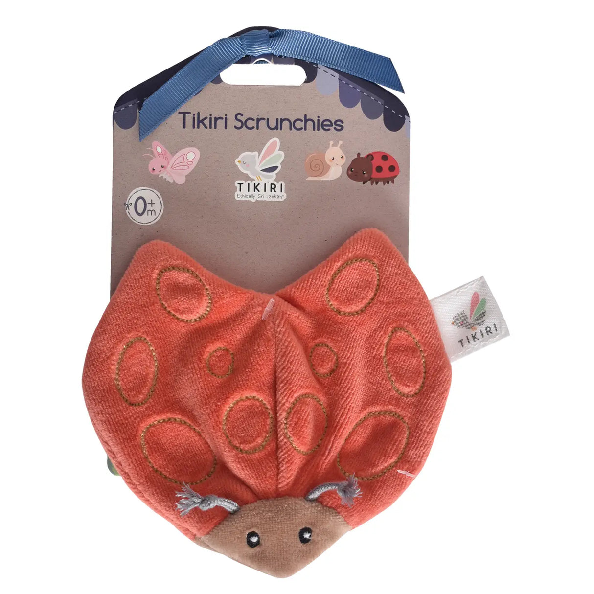 Organic Crinkle Fabric | Ladybug sensory toy with embroidered details and easy grip for babies 0+ months.
