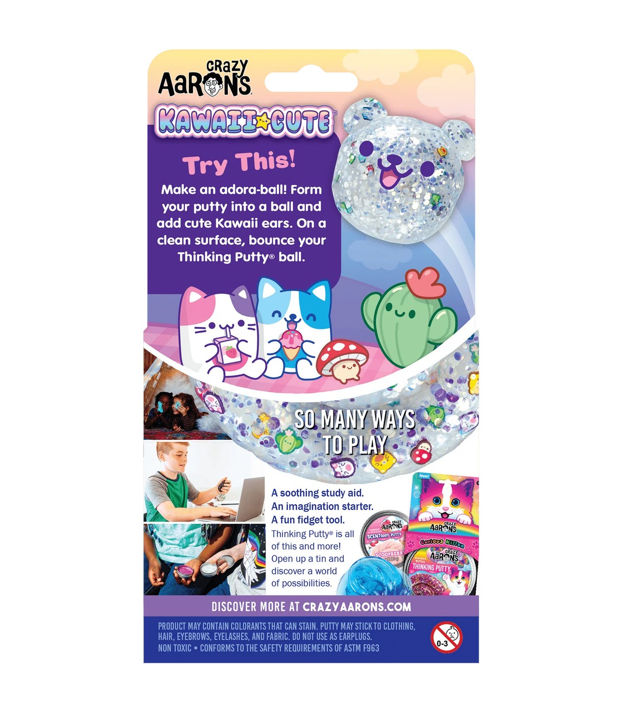 Trendsetters Kawaii Cute Thinking Putty with adorable characters and colorful, glittery design for sensory play and stress relief.