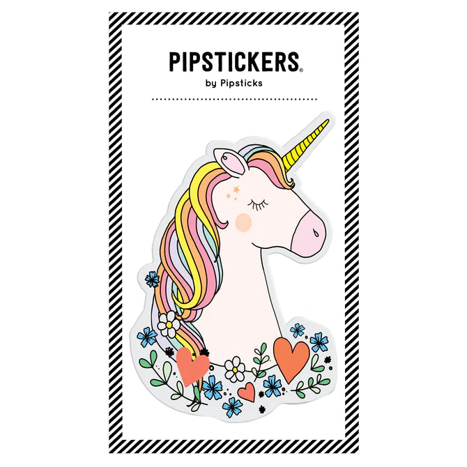 Big Puffy Sticker | Unicorn featuring a colorful unicorn with flowers and hearts, perfect for decorating notebooks or laptops.