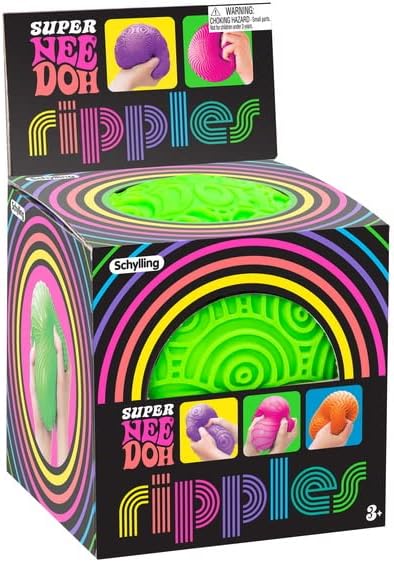NeeDoh Super Ripples neon green squishy fidget toy with rippled surface, springs back when squeezed, by Schylling.