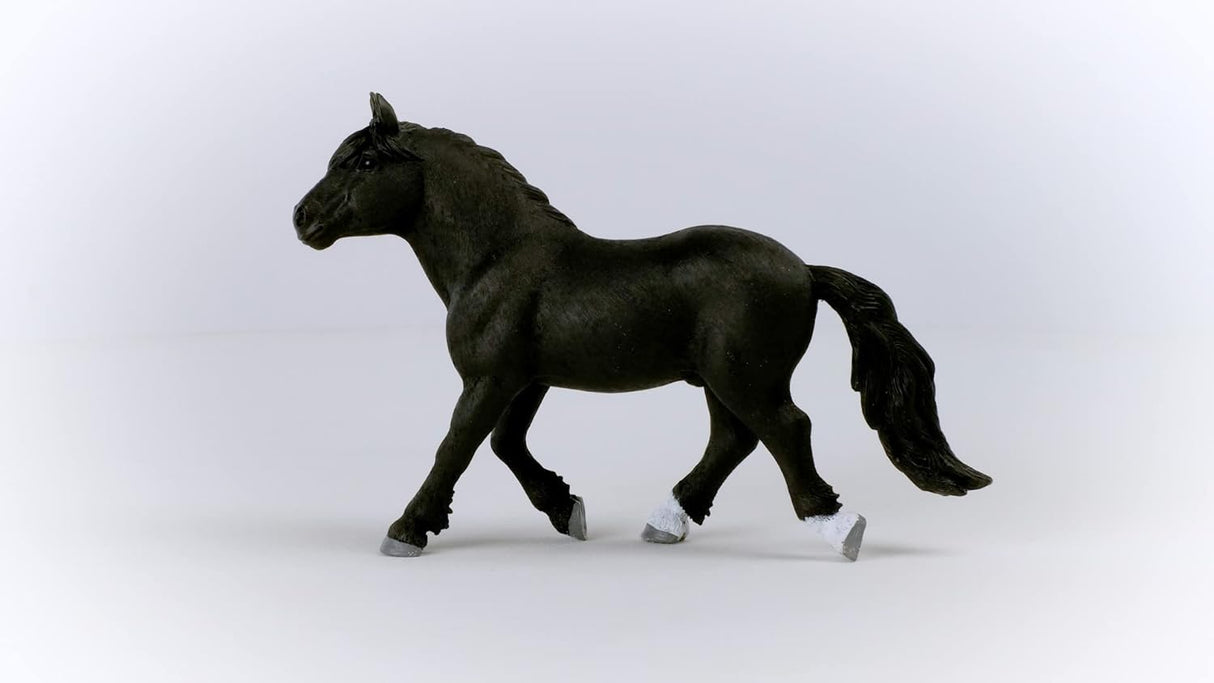 Black Noriker Stallion Horse figurine standing with lifted front leg, ideal for rugged play areas and mountain trails.