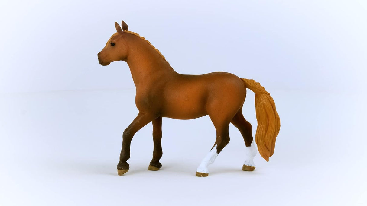 Peruvian Paso Mare Horse figurine with braided mane and flowing tail, showcasing a realistic and detailed toy horse model.