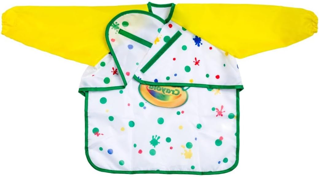 Young Kids Art Smock with yellow sleeves and colorful spots, protecting toddlers during creative painting and crafting activities.