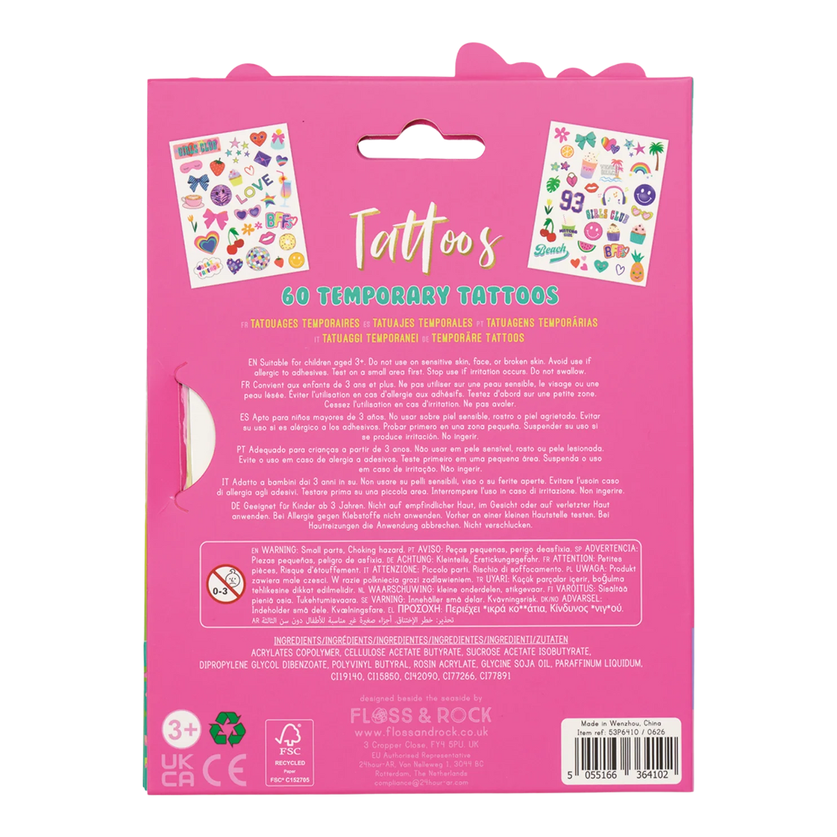 Fashion Friends Tattoos pink package with colorful temporary tattoo designs and 60 temporary tattoos