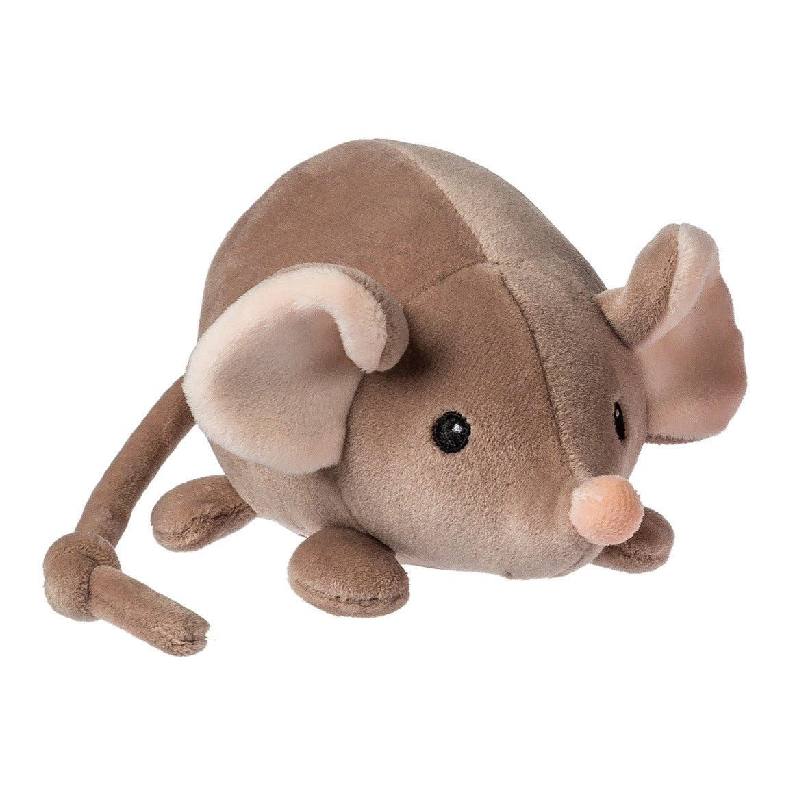 Smootheez Mouse plush toy in soft brown fabric with embroidered eyes and a long tail, perfect for kids to squeeze and hug.