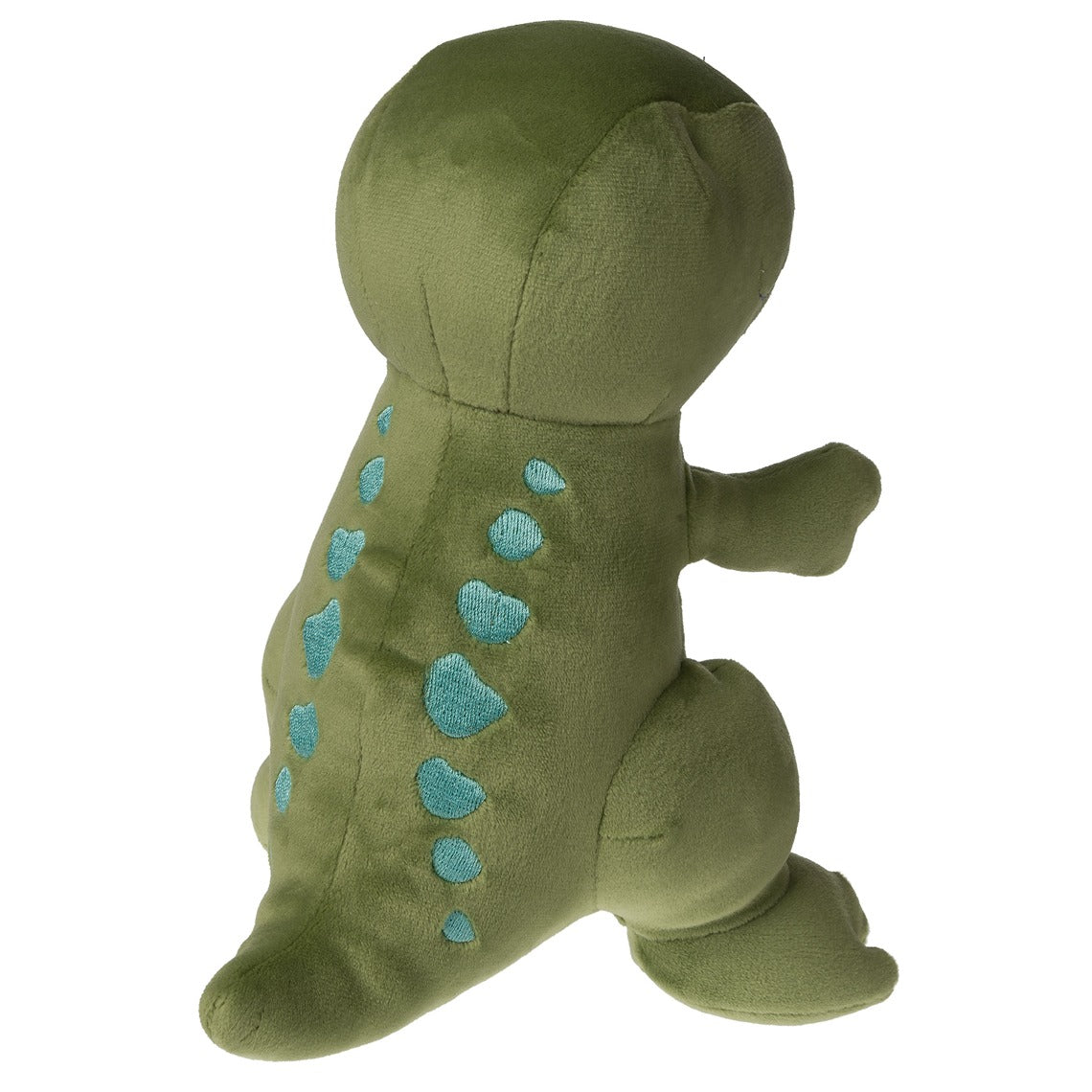 Smootheez T-Rex plush toy with super soft velour fabric and embroidered blue spots on the back, perfect for squishing and cuddling.
