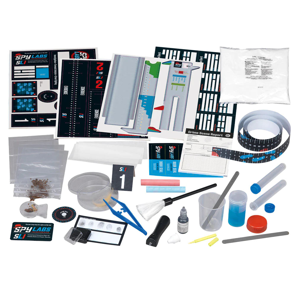 Spy Labs Master Detective Toolkit with forensic tools and materials for kids to solve crimes and analyze evidence.
