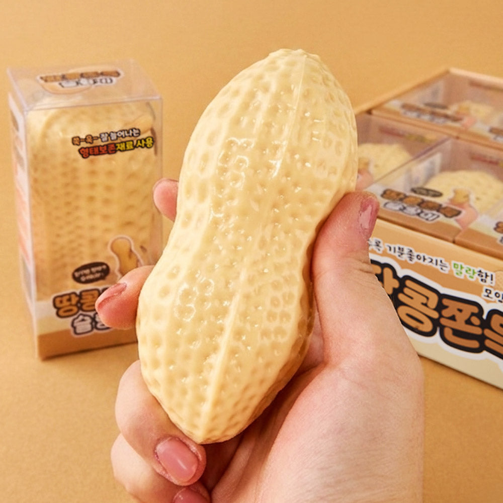 Peanut Mochi Squishy held in a hand with a realistic textured peanut design