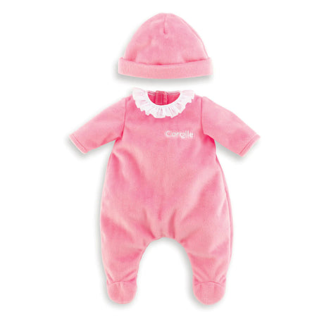 12in Pink Pajamas for Mon Premier Corolle dolls, soft pink fabric with white ruffle collar and matching hat.