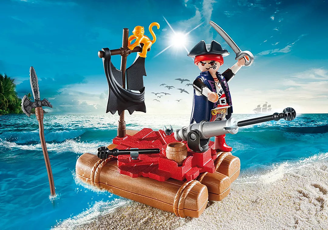 Pirates | Pirate Raft Carry Case with pirate figures and accessories on a beach